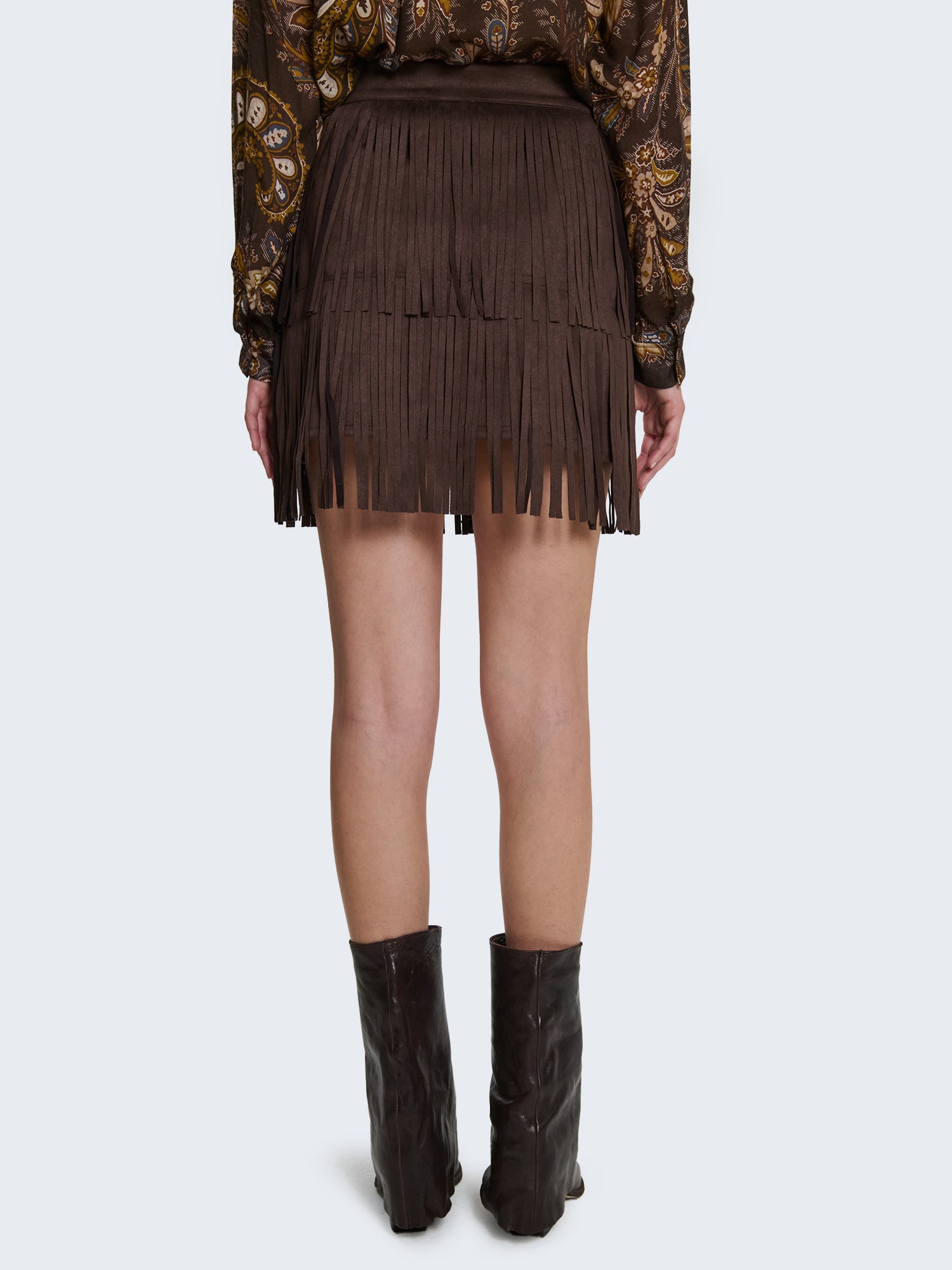 Minigonna in eco camoscio con frange