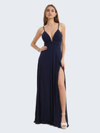 Abito lungo laminato con spacco