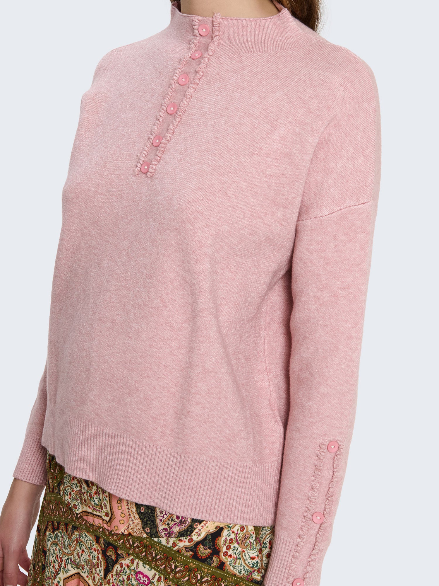 Crew neck sweater with decorative buttons
