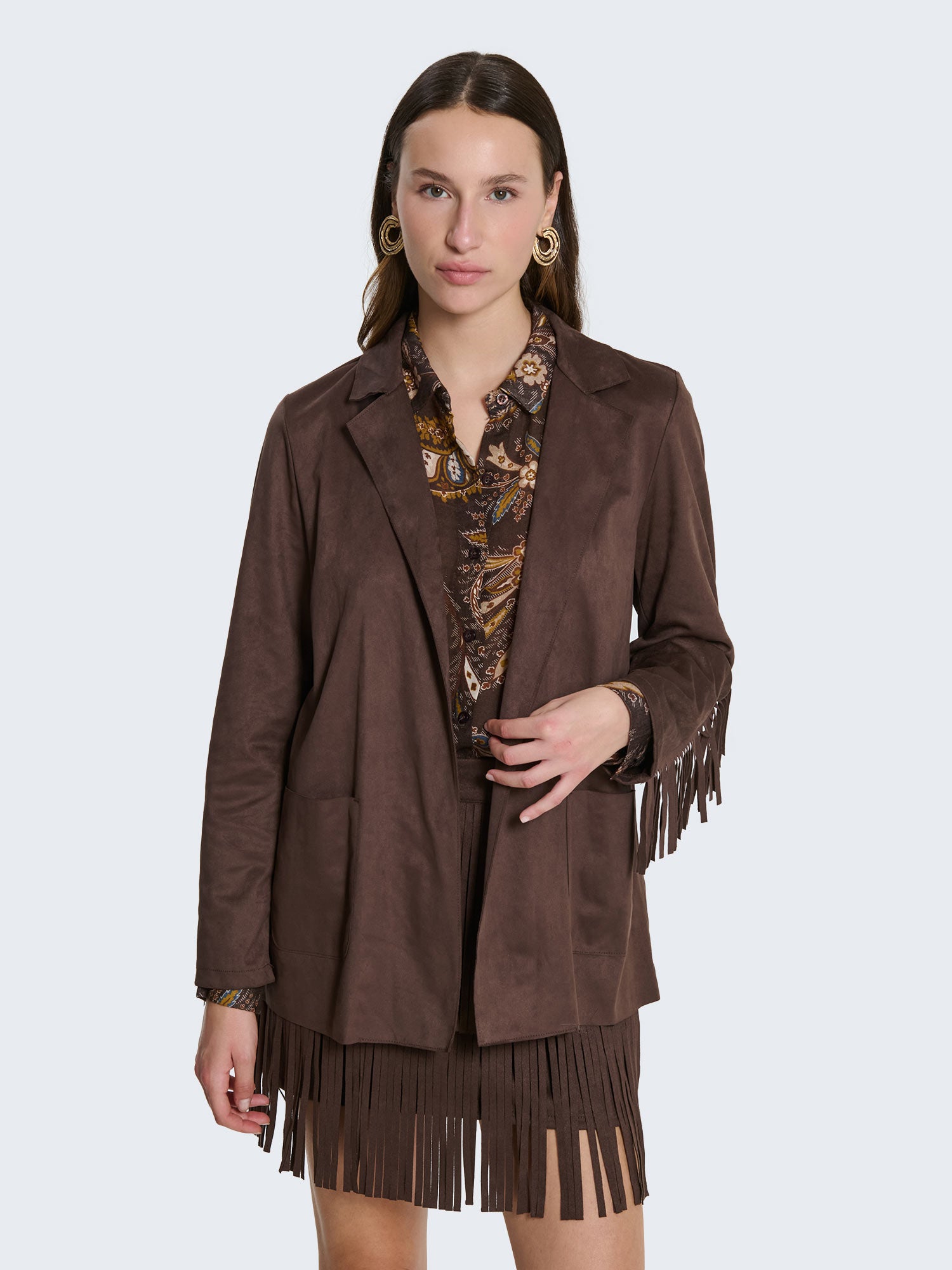 Giacca in eco camoscio con frange