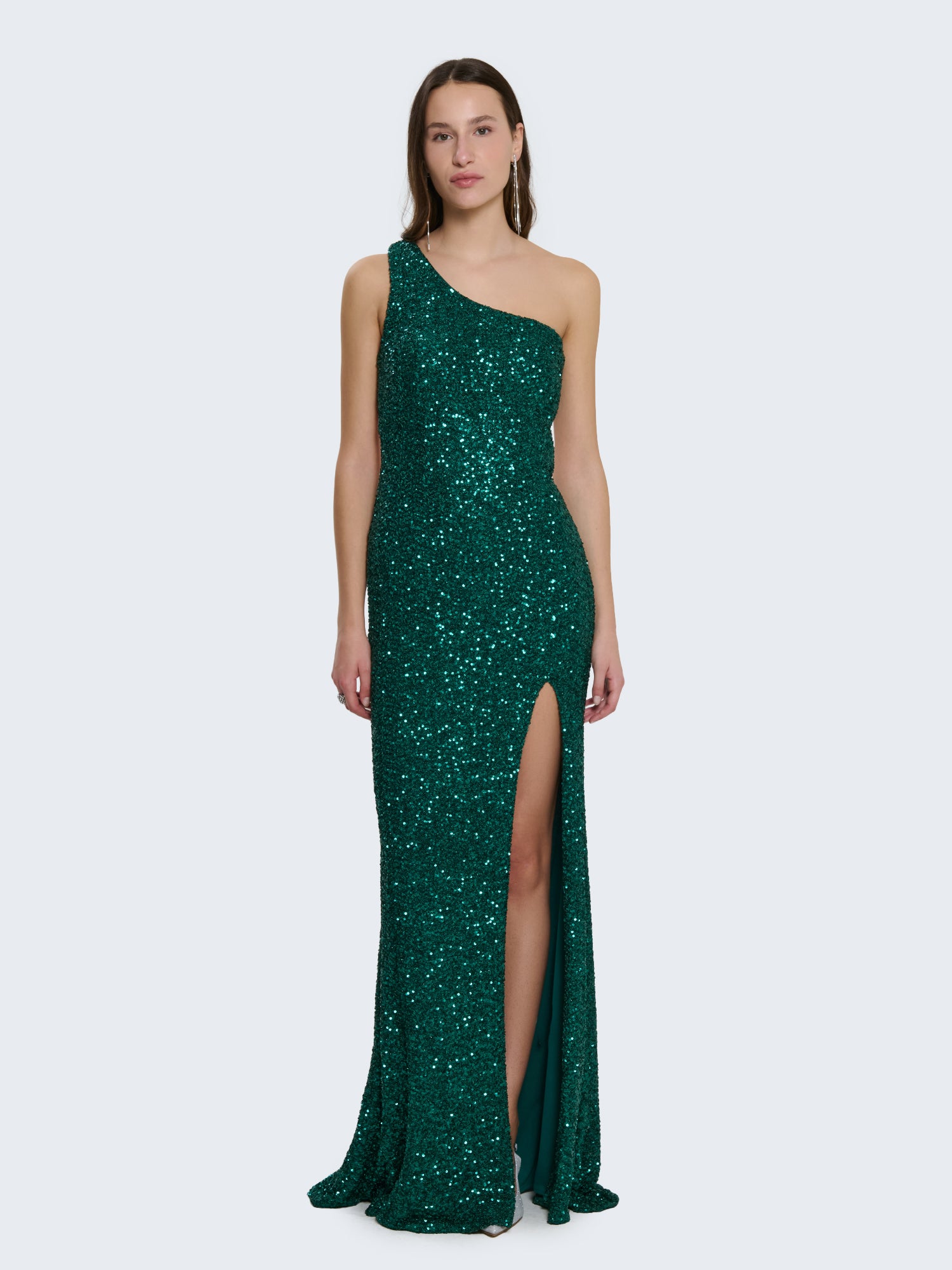 One-shoulder sequin dress with slit