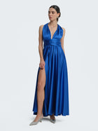 Transformer dress in satin with deep slit