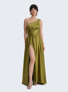 Transformer dress in satin with deep slit