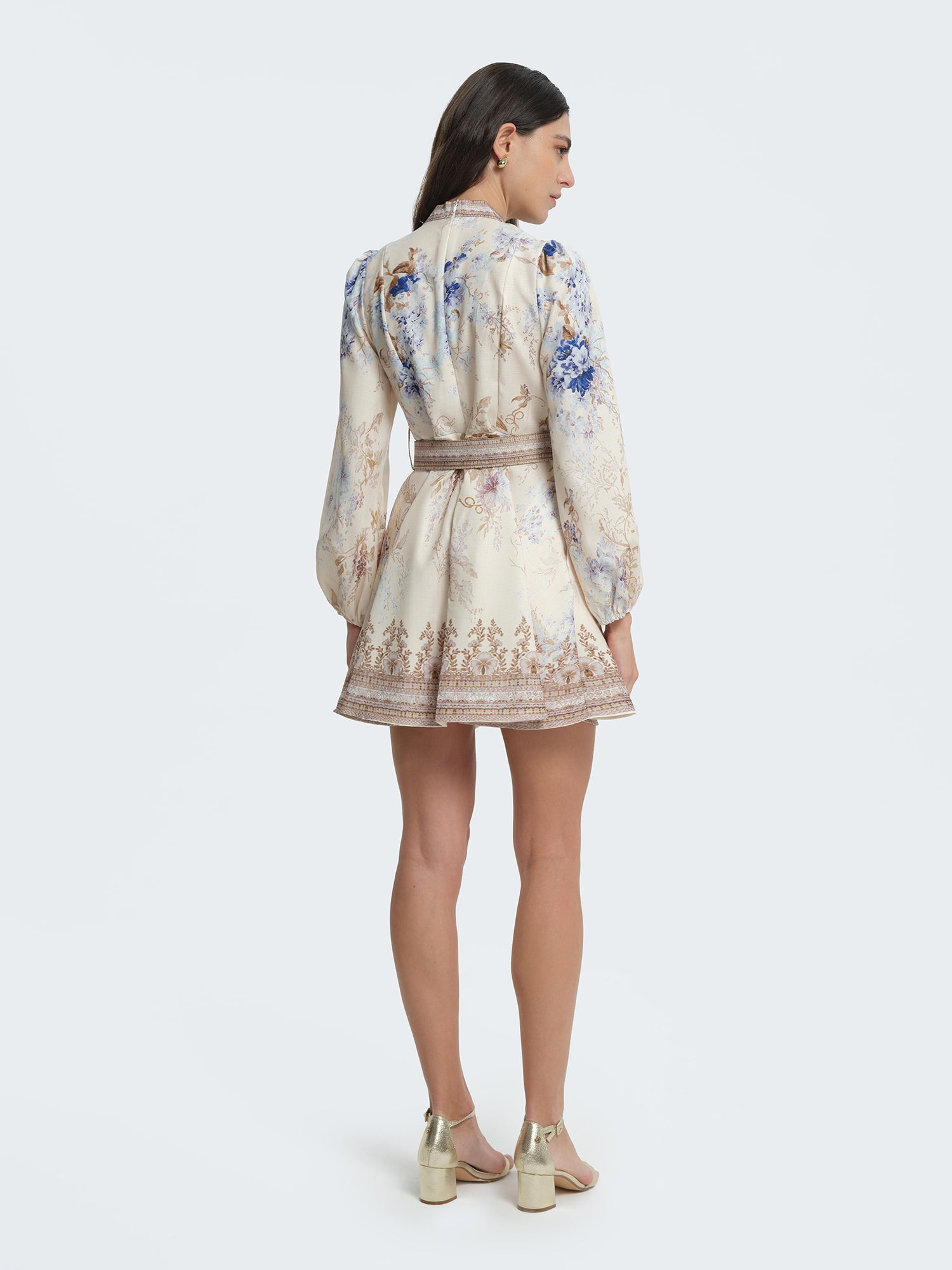 Short patterned dress with jewel buttons