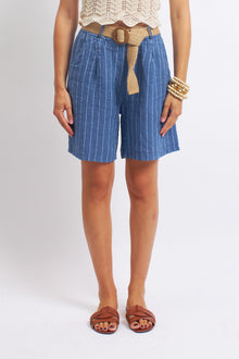 Shorts a righe in lino