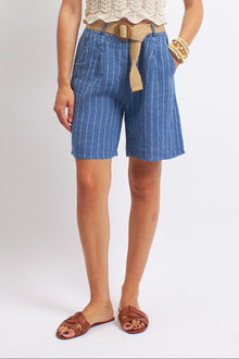 Shorts a righe in lino