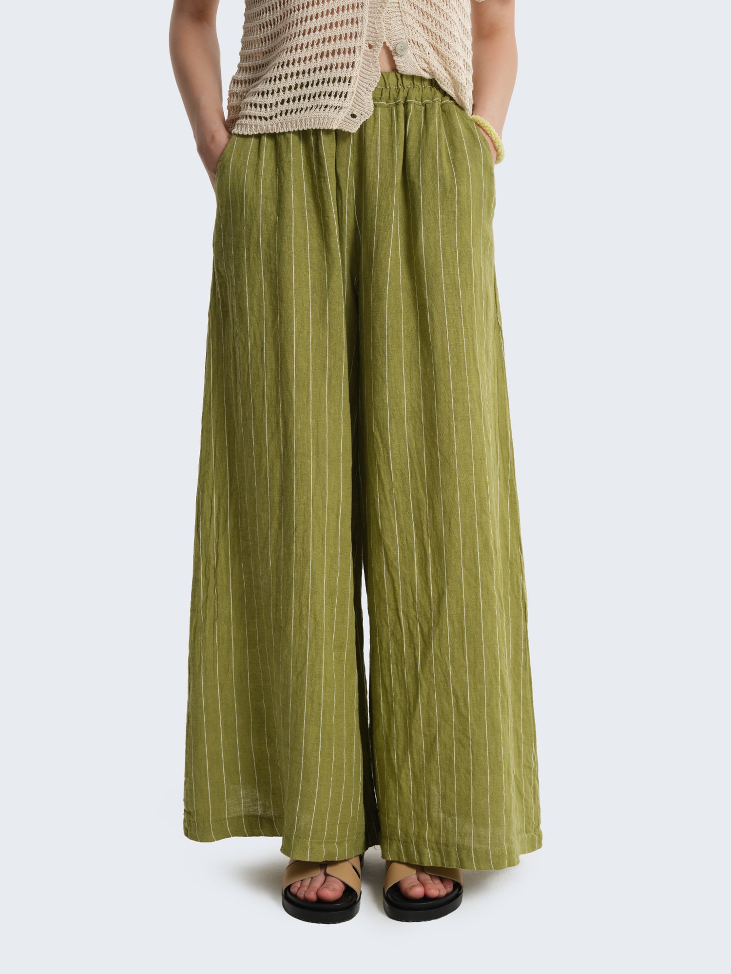 Linen Palazzo Pants with Pinstripes
