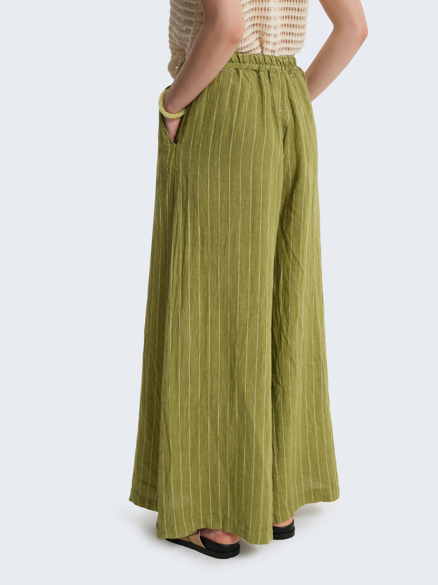 Linen Palazzo Pants with Pinstripes