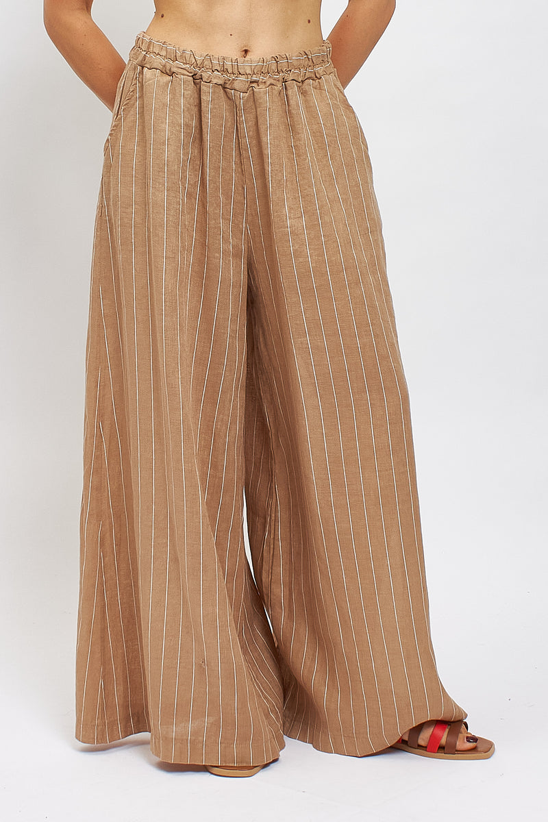 Pantalone palazzo in lino a righe