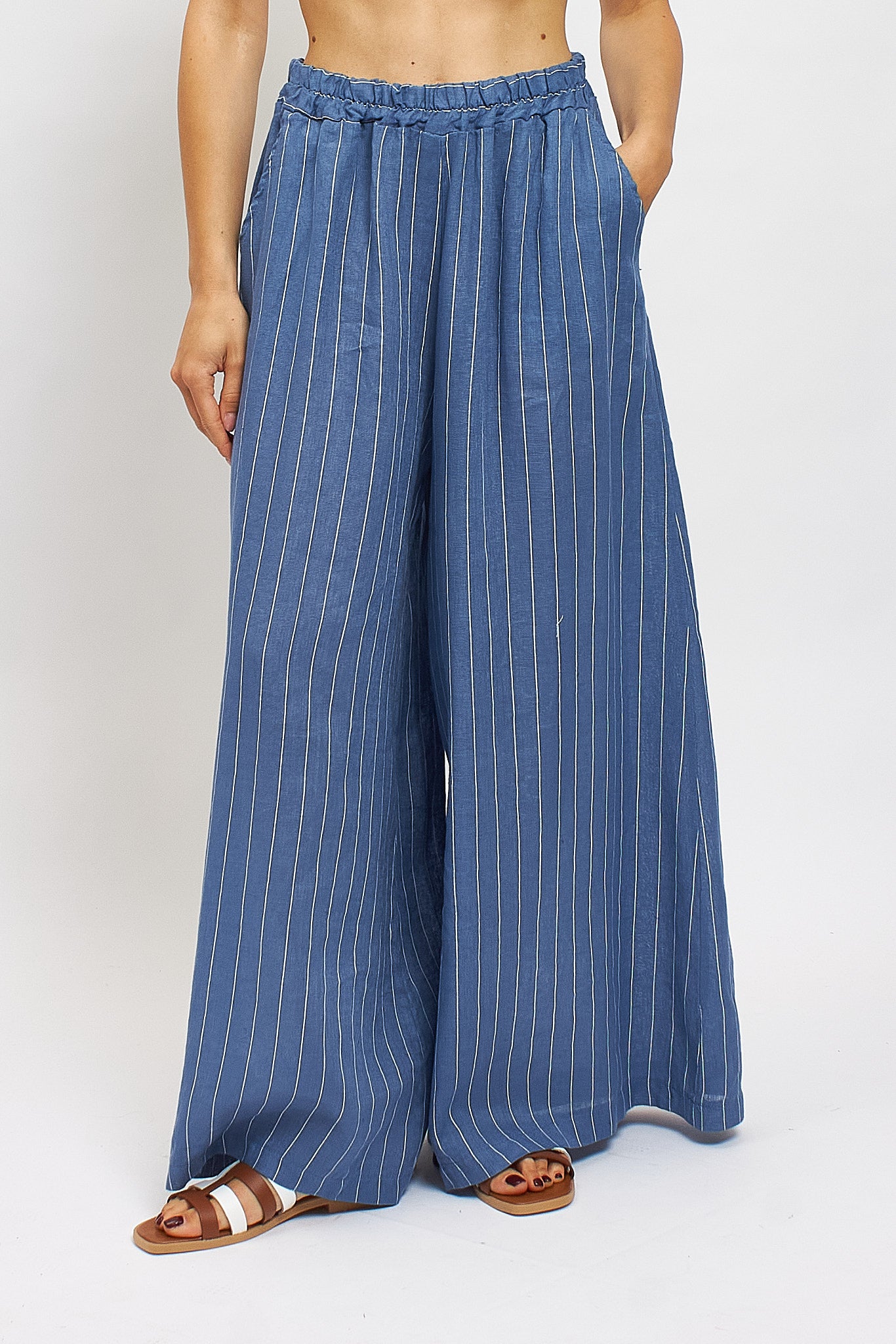 Pantalone palazzo in lino a righe