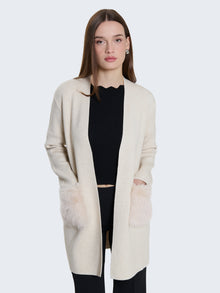 Cardigan lungo con tasche in pelliccia