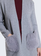 Cardigan lungo con tasche in pelliccia