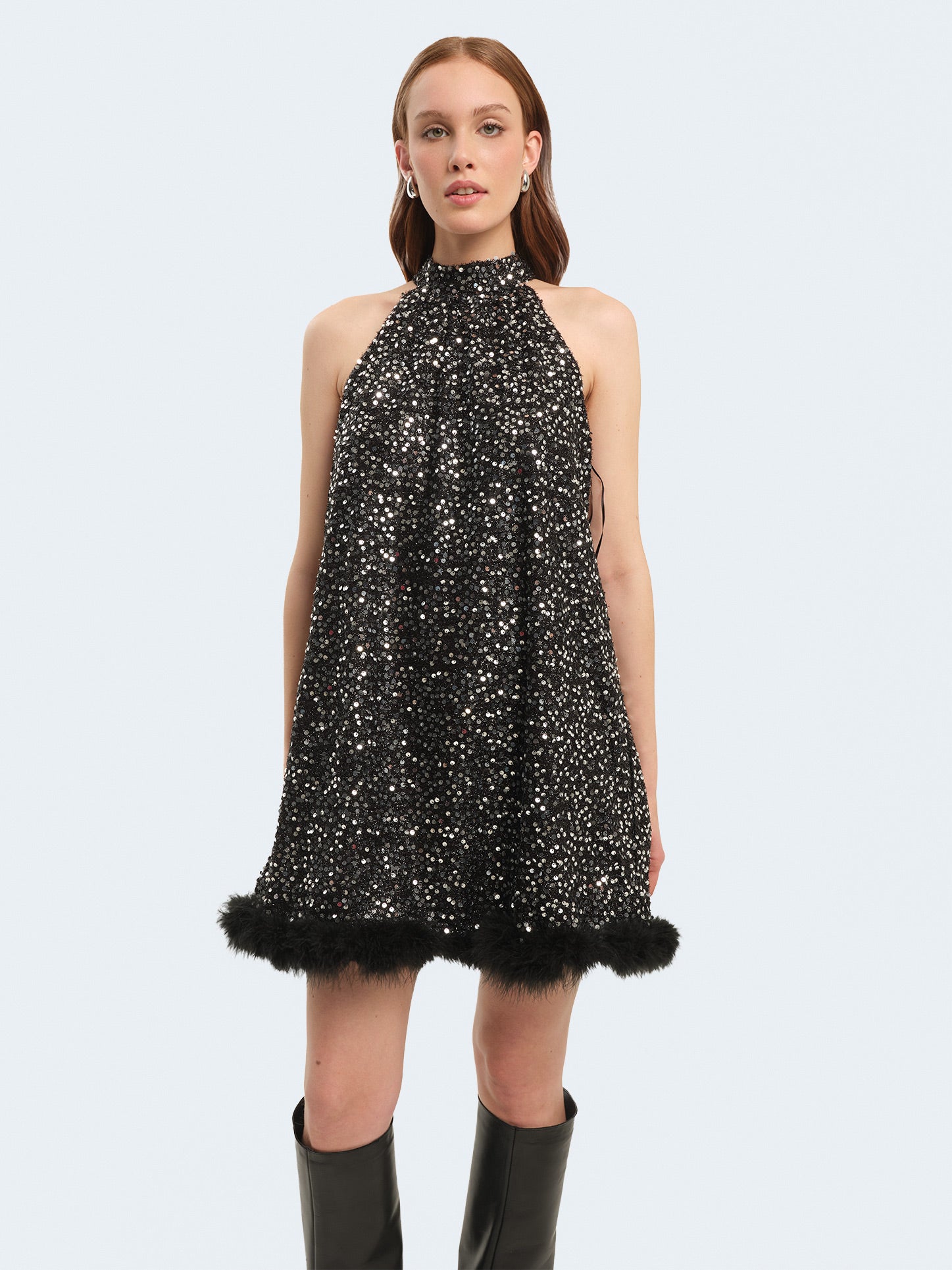 Mini abito svasato con paillettes