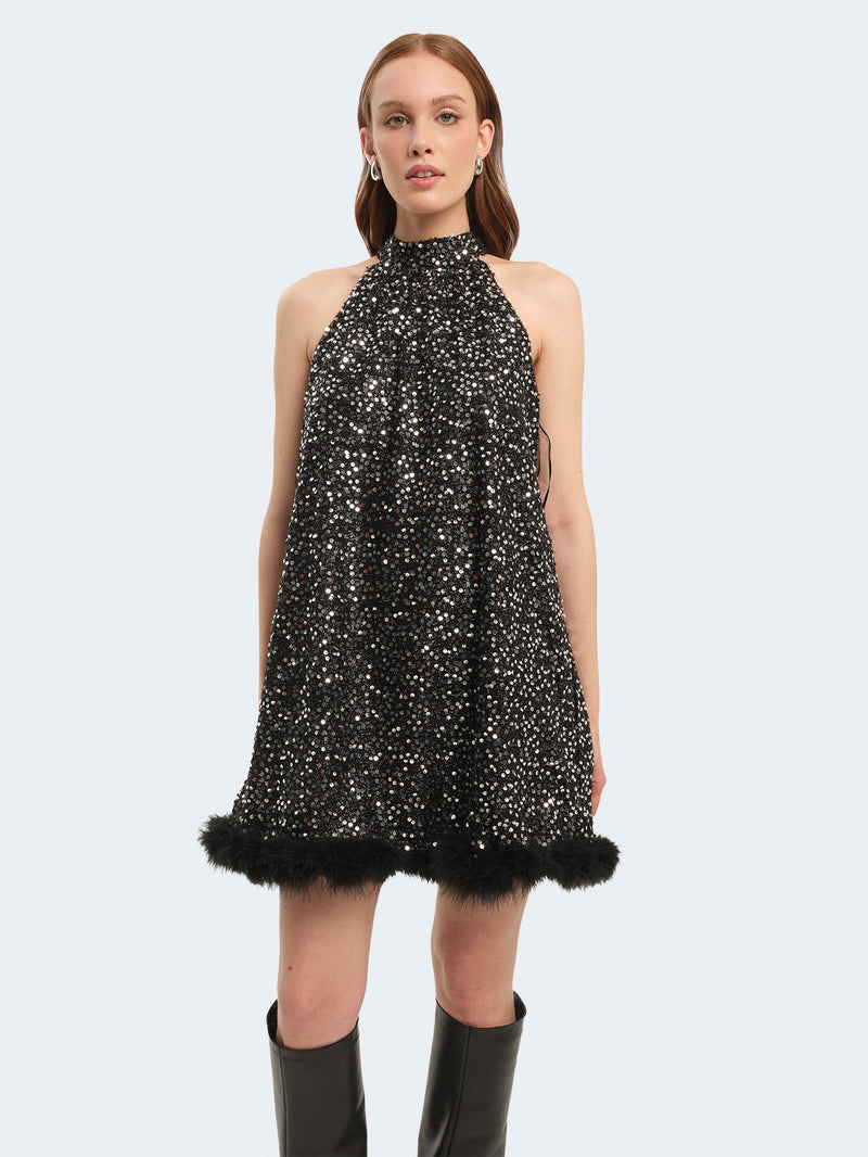 Mini abito svasato con paillettes