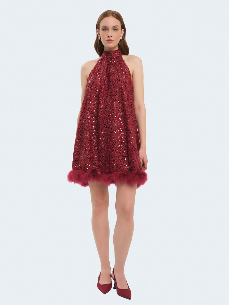 Mini abito svasato con paillettes