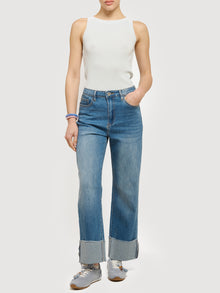 Jeans wide leg con risvolto