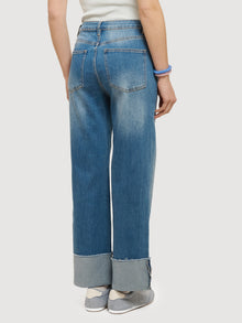 Jeans wide leg con risvolto