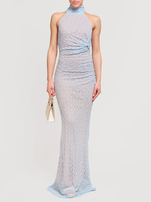 Abito lungo in pizzo con schiena scoperta