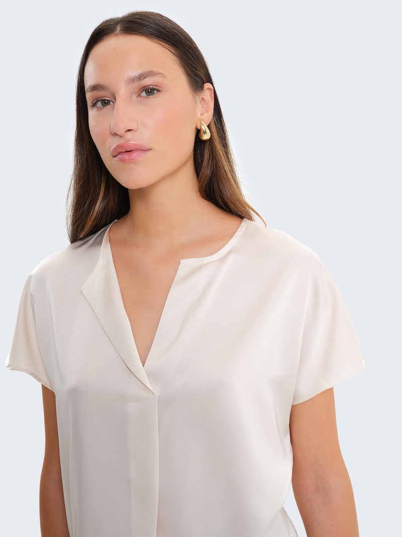 Short-sleeved satin blouse