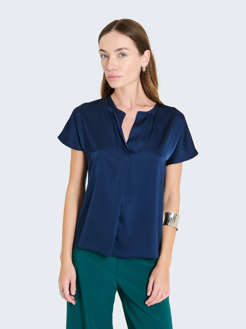 Short-sleeved satin blouse