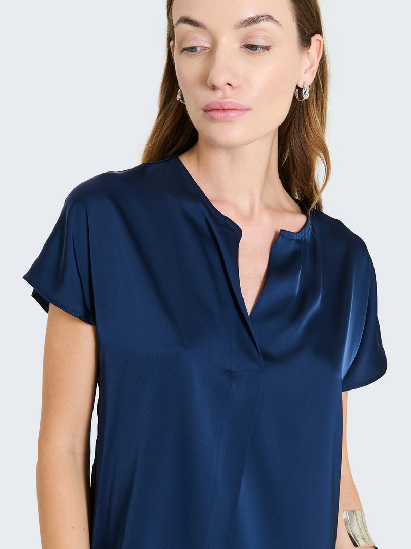 Short-sleeved satin blouse