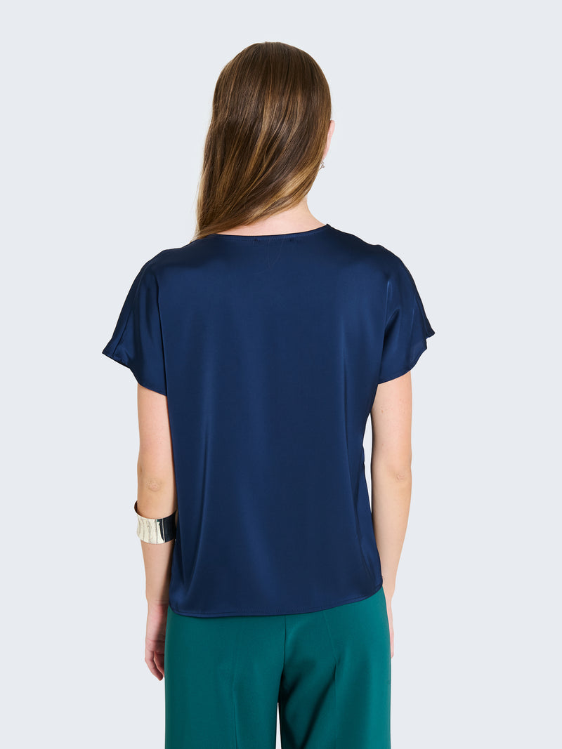 Short-sleeved satin blouse