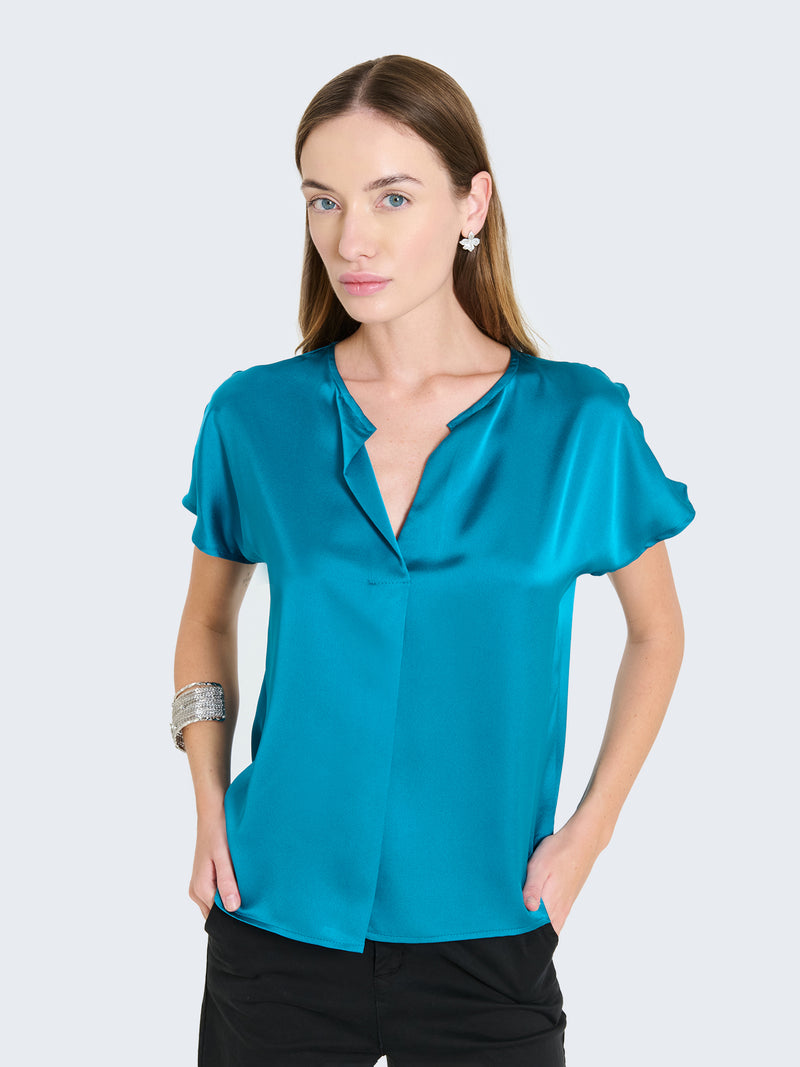 Short-sleeved satin blouse