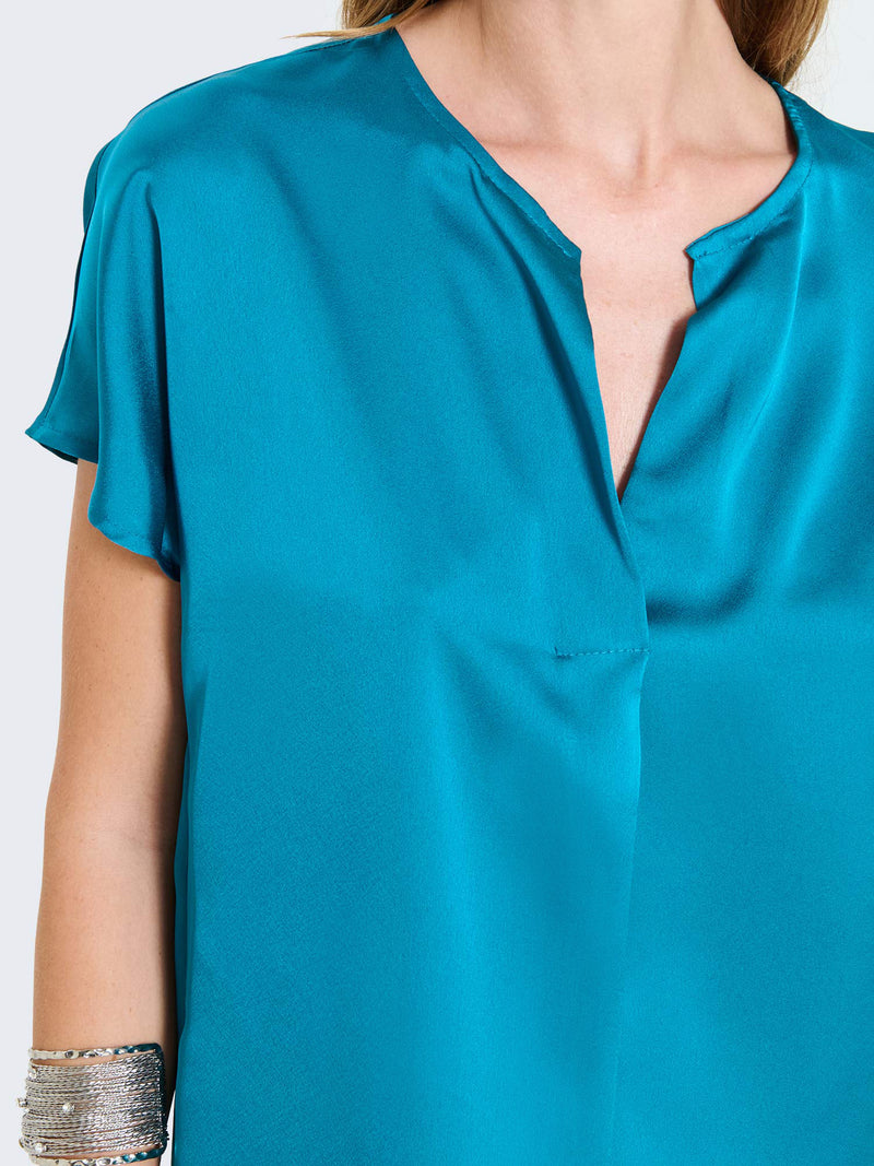 Short-sleeved satin blouse