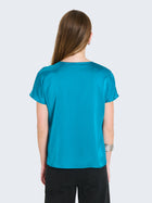 Short-sleeved satin blouse