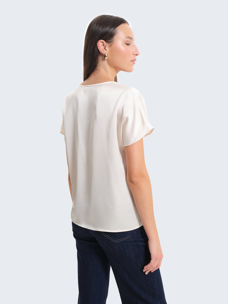 Short-sleeved satin blouse