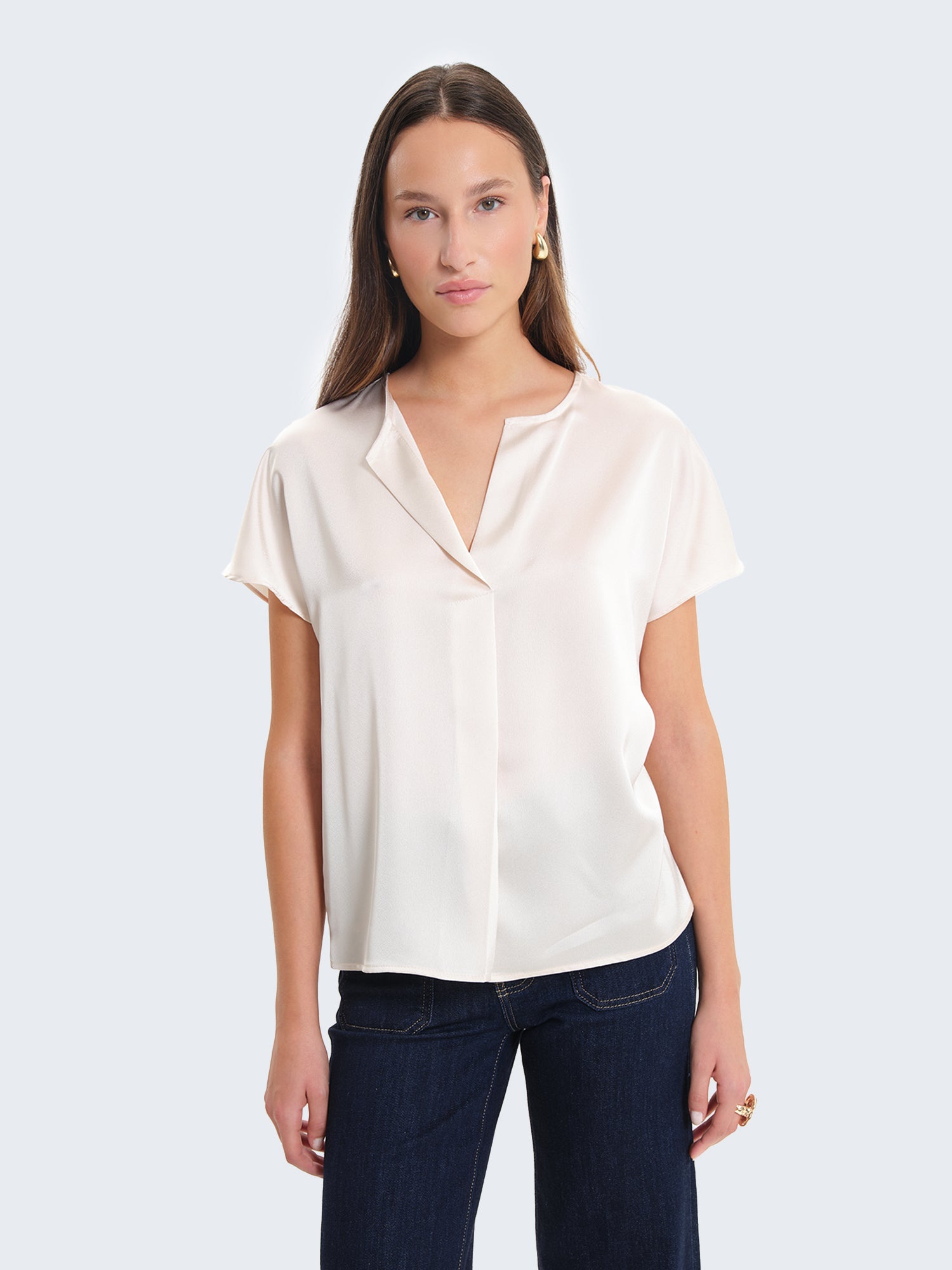 Short-sleeved satin blouse