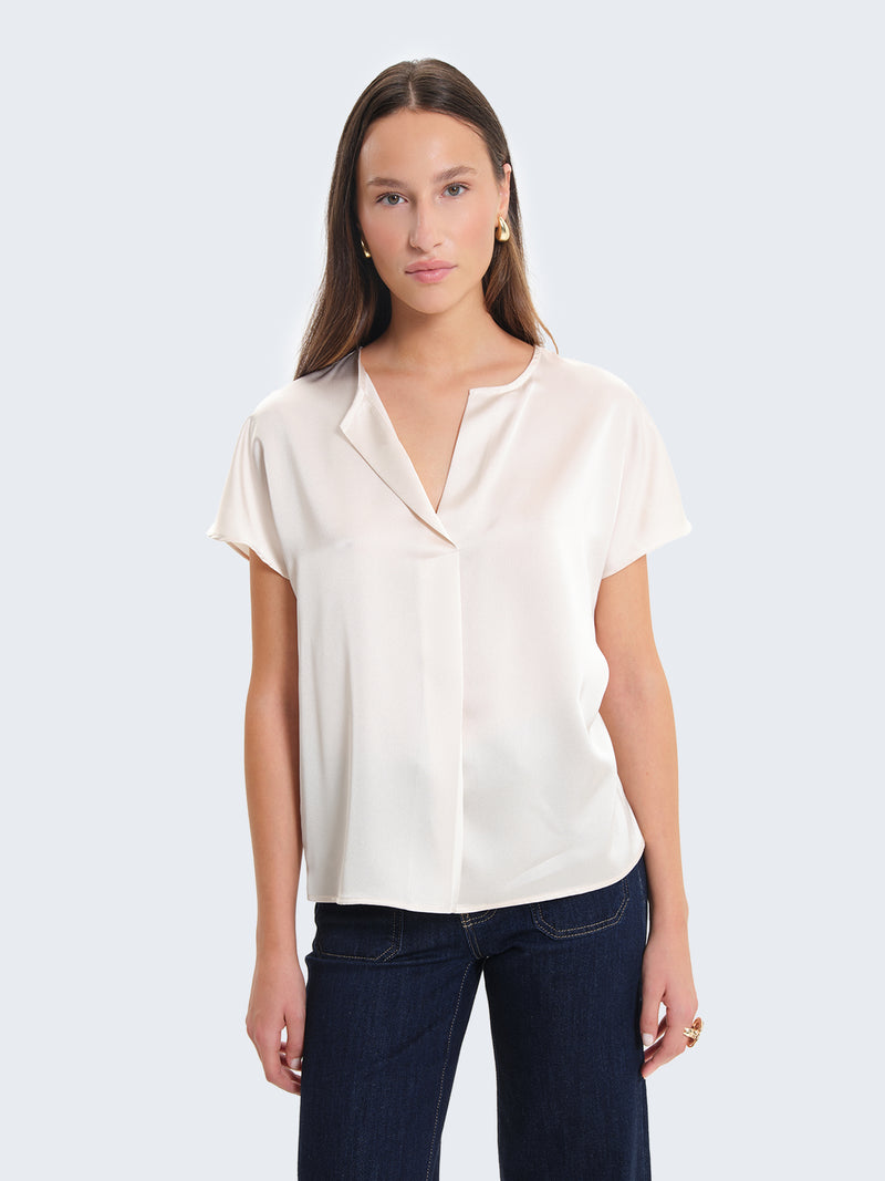 Short-sleeved satin blouse