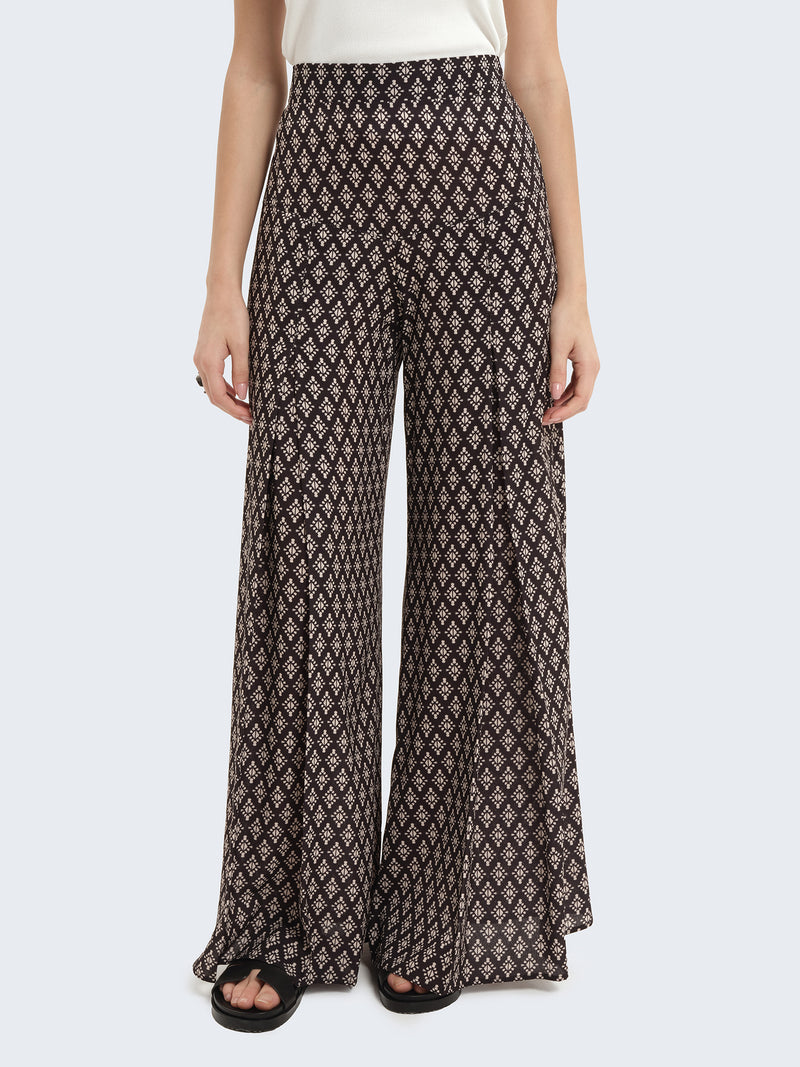 Pantaloni palazzo con fantasia geometrica