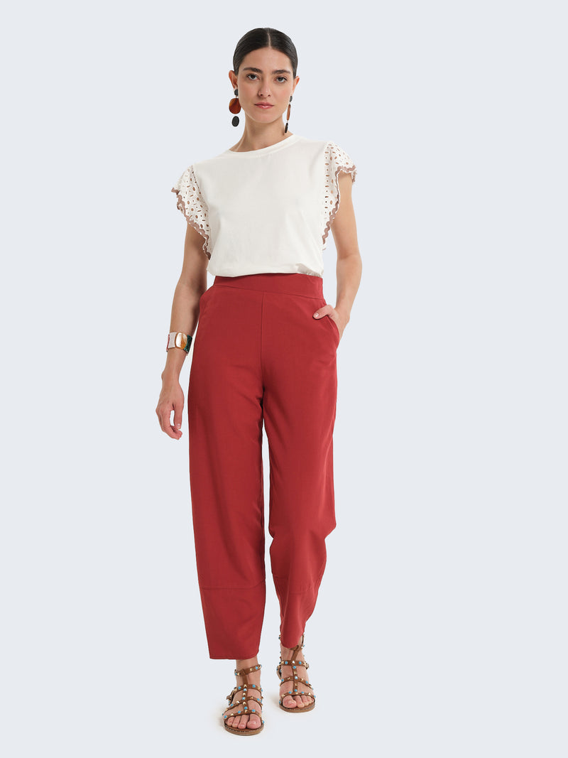 T-shirt con maniche volant traforate