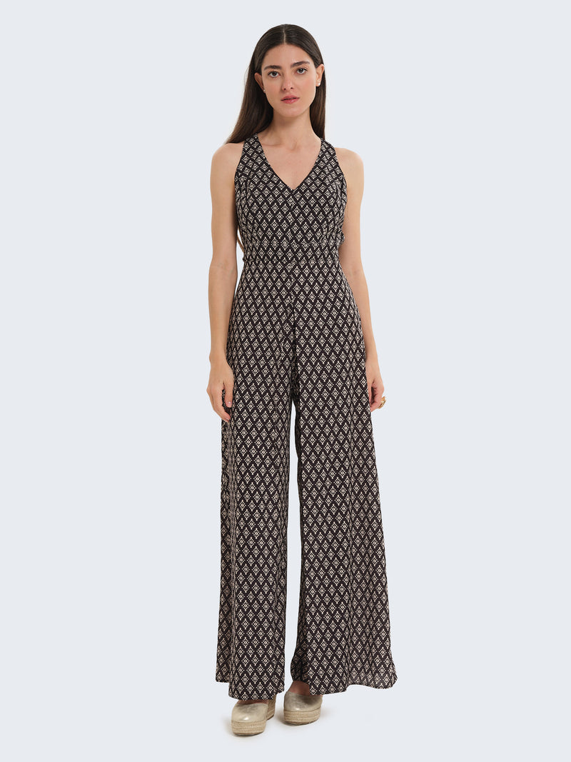 Linen jumpsuit with pattern