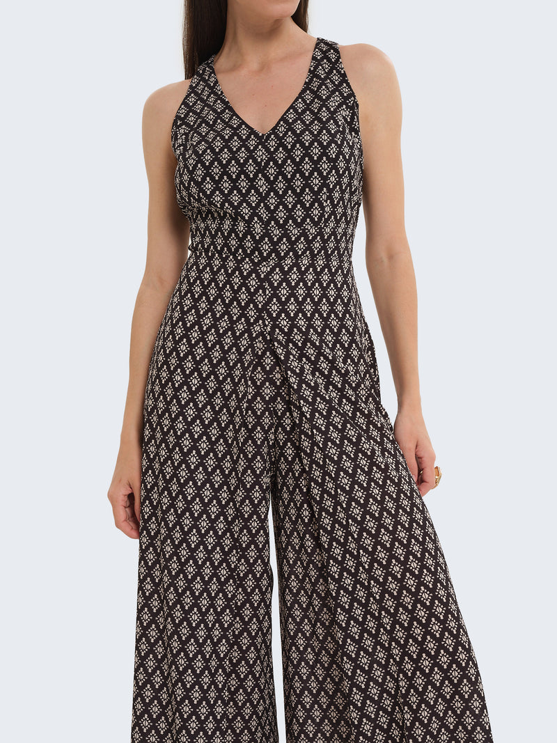 Linen jumpsuit with pattern