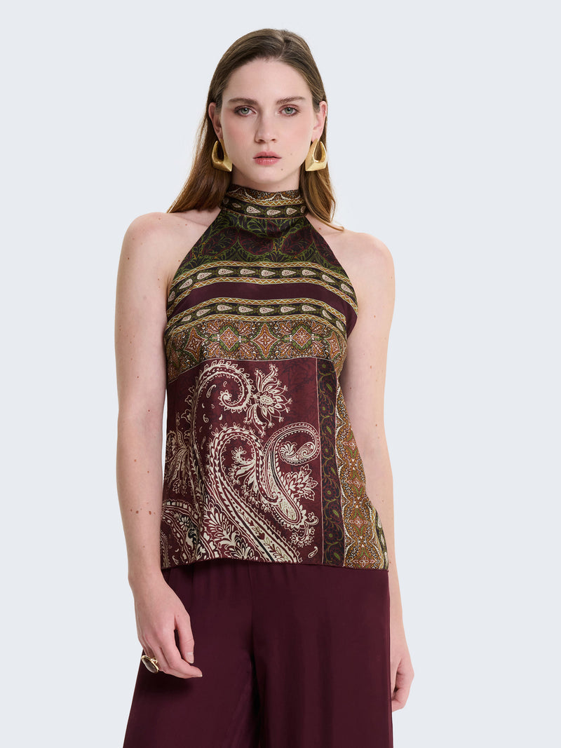 Top in raso con scollo all'americana