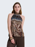 Top in raso con scollo all'americana