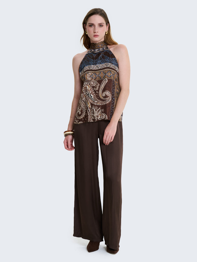 Top in raso con scollo all'americana