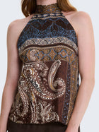 Top in raso con scollo all'americana