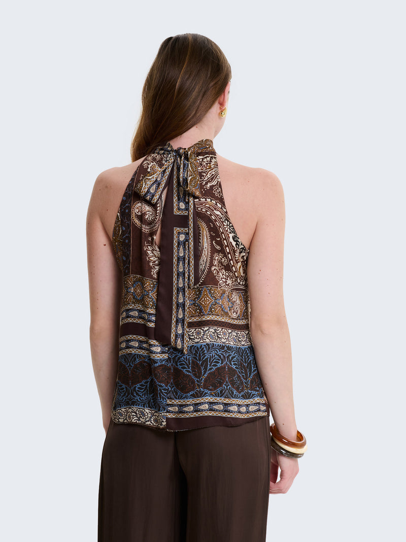 Top in raso con scollo all'americana