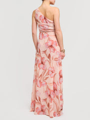 One-shoulder dress with floral pattern