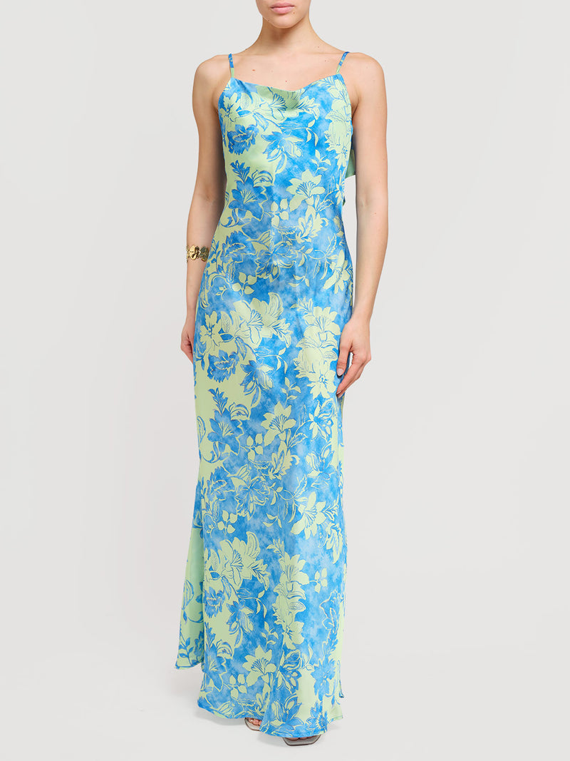 Abito lungo in fantasia con volan