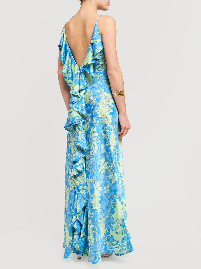 Abito lungo in fantasia con volan