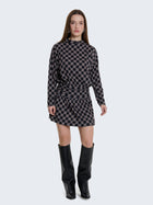 Abito corto fantasia con bottoni gioiello