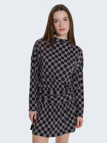 Abito corto fantasia con bottoni gioiello