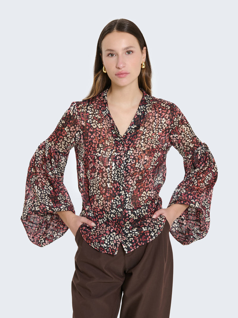 Camicia con filo lamé e maniche a campana