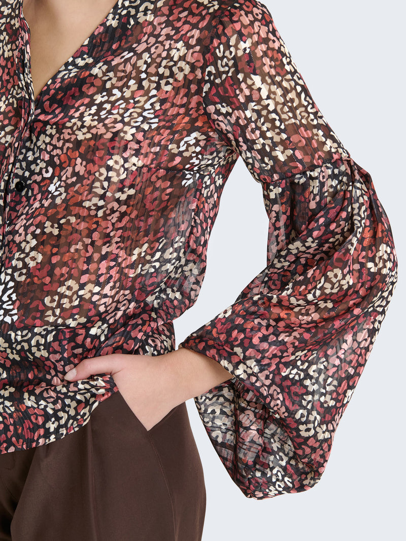 Camicia con filo lamé e maniche a campana