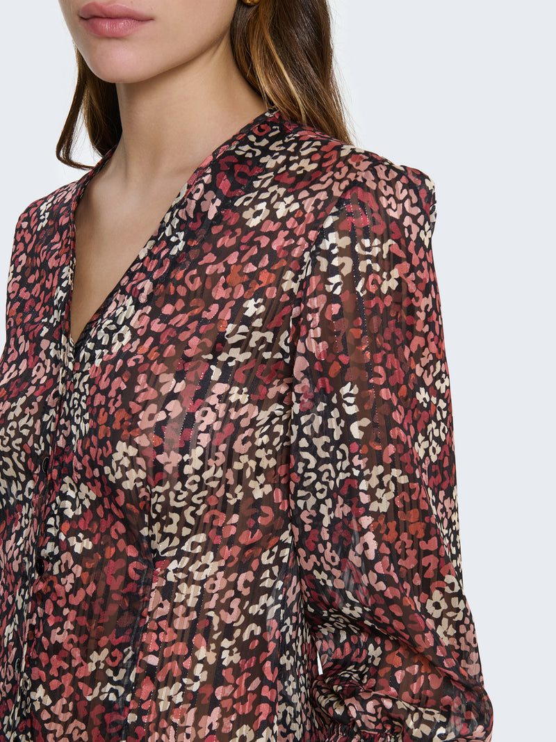 Camicia con filo lamé e maniche a palloncino