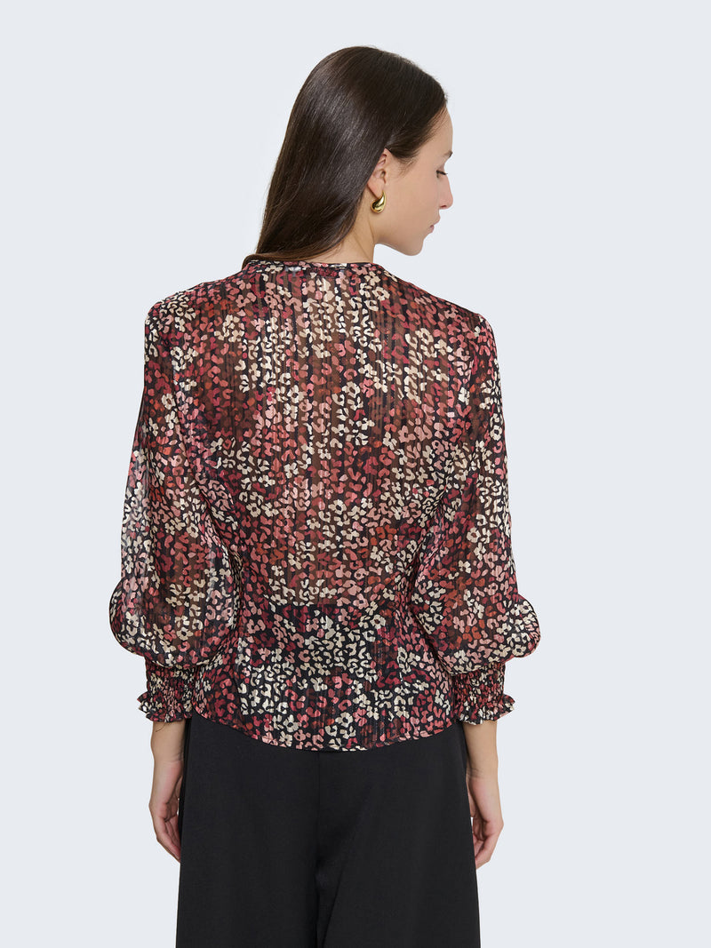 Camicia con filo lamé e maniche a palloncino